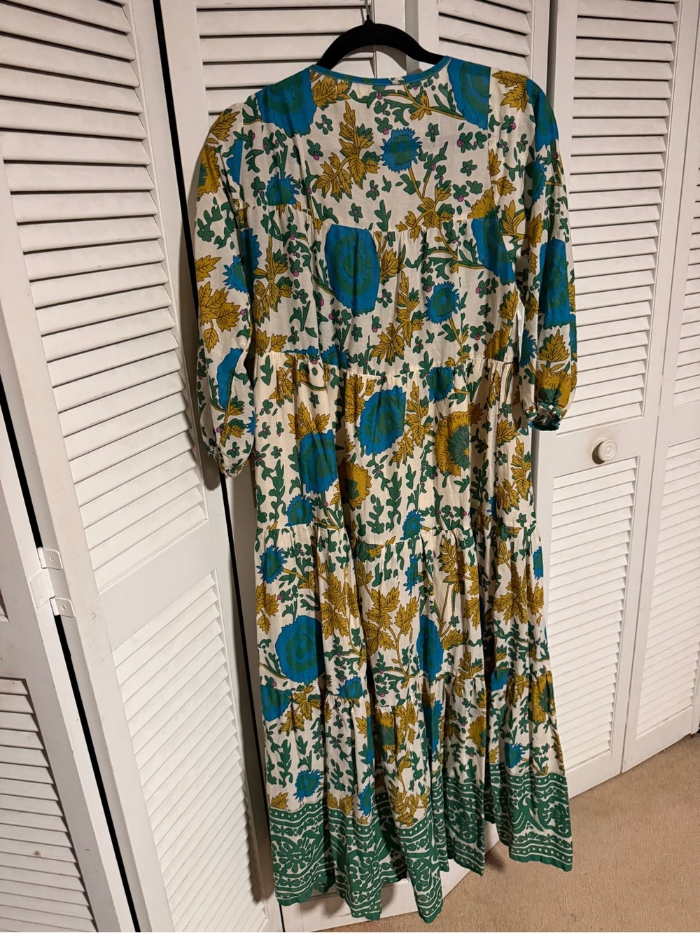 NATURAL LIFE Cream Maxi Dress with Teal & Mustard Floral Print